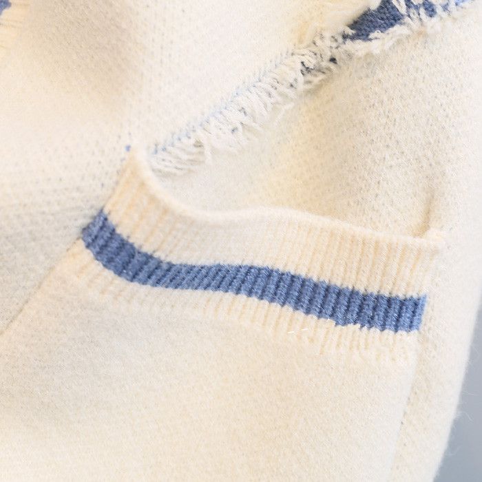 Cardigan oversize in maglia con lettere – Cappotto in maglia spessa con scollo a V (giallo/crema/blu/rosa antico) | Streetwear coreano lungo e aperto sul davanti_voghion.com