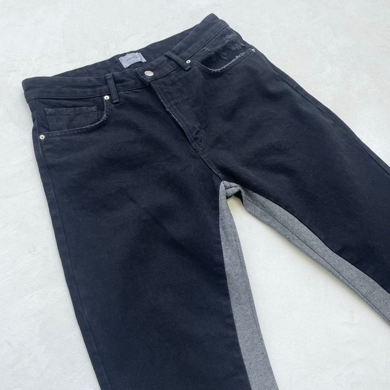 Men's Clothing Design Contrast Color Stitching Tassel Jeans High Street Color Matching Slim Fit Flared Trousers_voghion.com