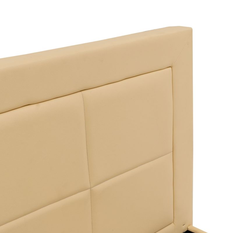 Queen Size Wood Slat Bed Frame 800 Lbs Capacity With PU Leather Headboard_voghion.com