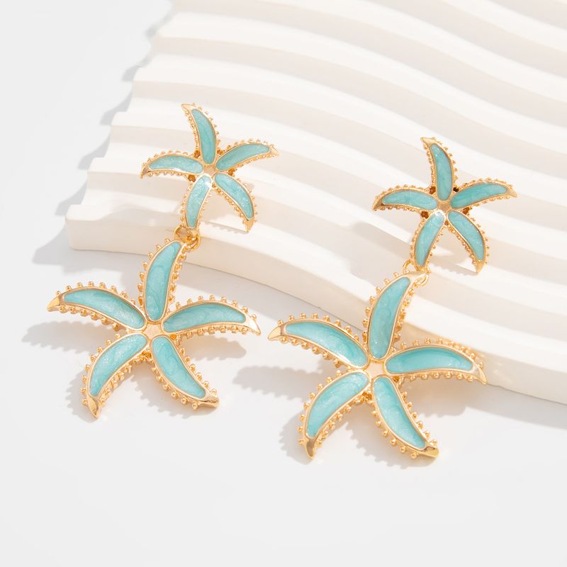 Fashion Drip Oil Five Leaf Flower Female Personality Geometric Metal Starfish Earrings_voghion.com