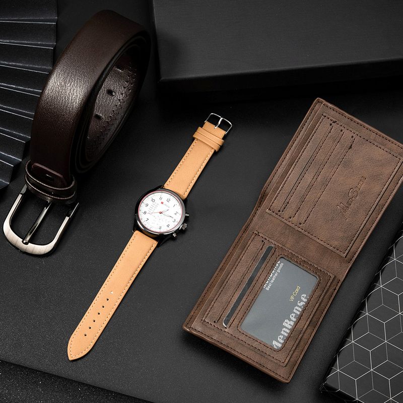 Neu Herrenuhren Casual Simple 3-teiliges Uhrenset Geschenkbox Herrenuhr Brieftasche Gürtel_voghion.com