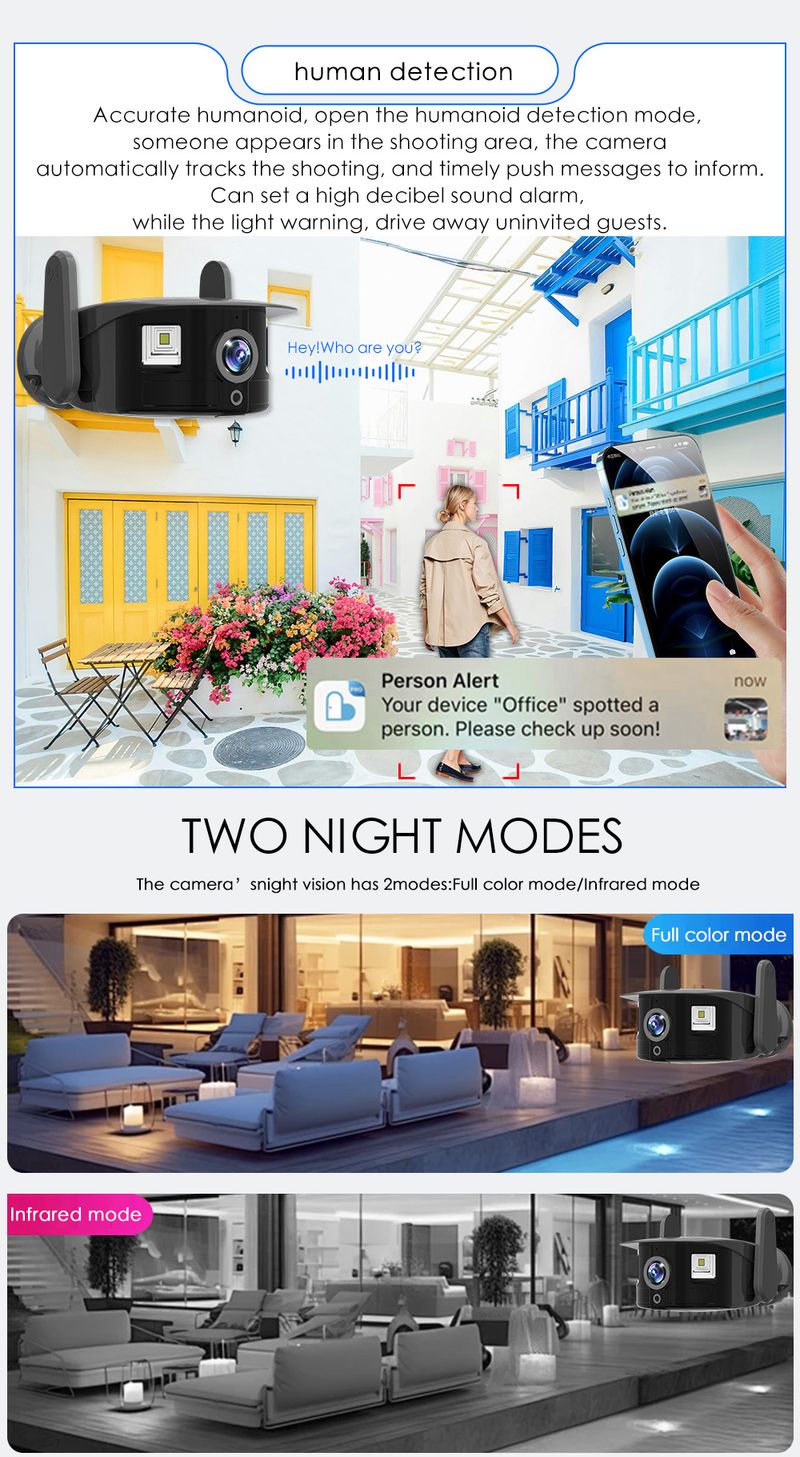 Outdoor Home WiFi Mobile Remote 3MP HD Night Vision 165 ° Wide Angle Gun Camera Monitoring_voghion.com