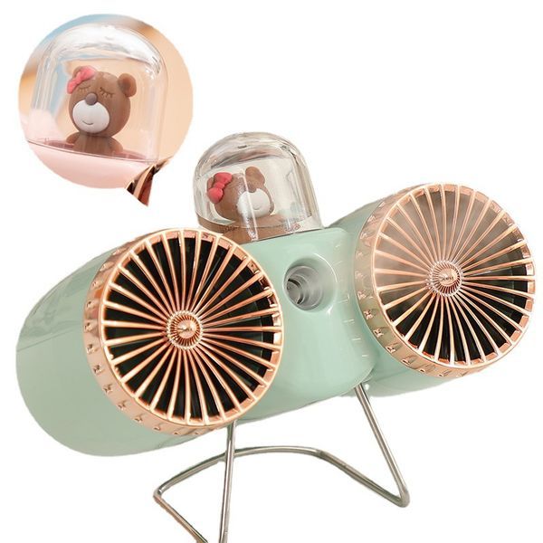 1pc Dual-head Desk Fans; FanLithium Battery Sunset Double Head Spray Fan DM-33A Configuration Charging Line_voghion.com