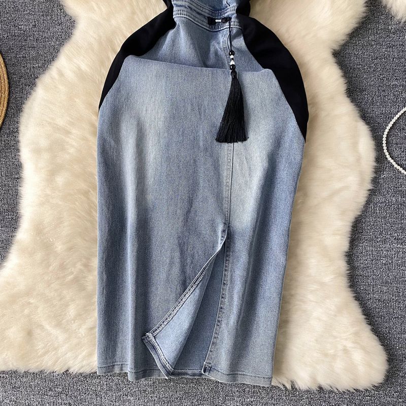 Gonna lunga alla moda con spacchi sui fianchi e scollo a V con ricamo retrò da donna_voghion.com
