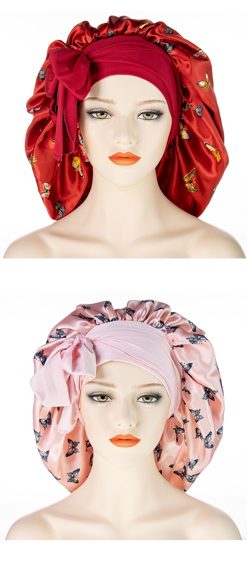 Gorro de ducha unisex de ala ancha y cola larga, extragrande, con estampado moderno, de satén, para dormir._voghion.com