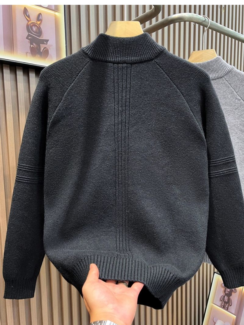 Pullover mit halbem Reißverschluss für Herren, vielseitiges Strickoberteil, Oberbekleidung für Herbst und Winter, halber Rollkragen, Business-Stil_voghion.com