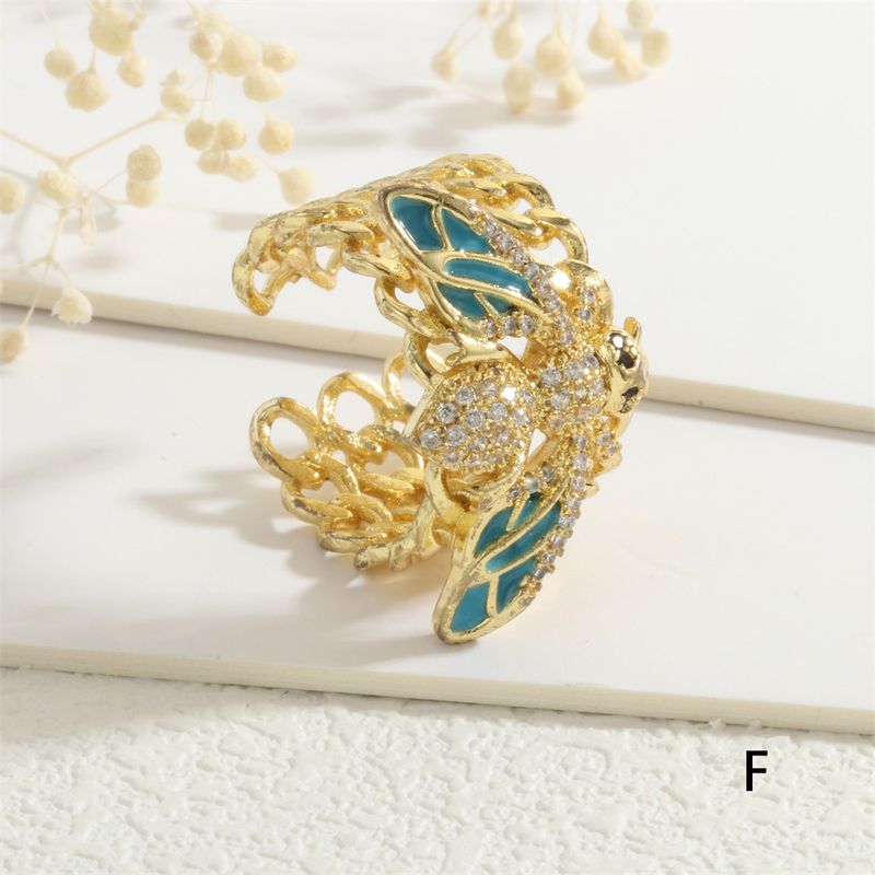 Hip Hop Cuban Chain Zircon Personality Metal Cold Style Atmospheric Wide Version Colorful Drip Oil Bee Ring_voghion.com