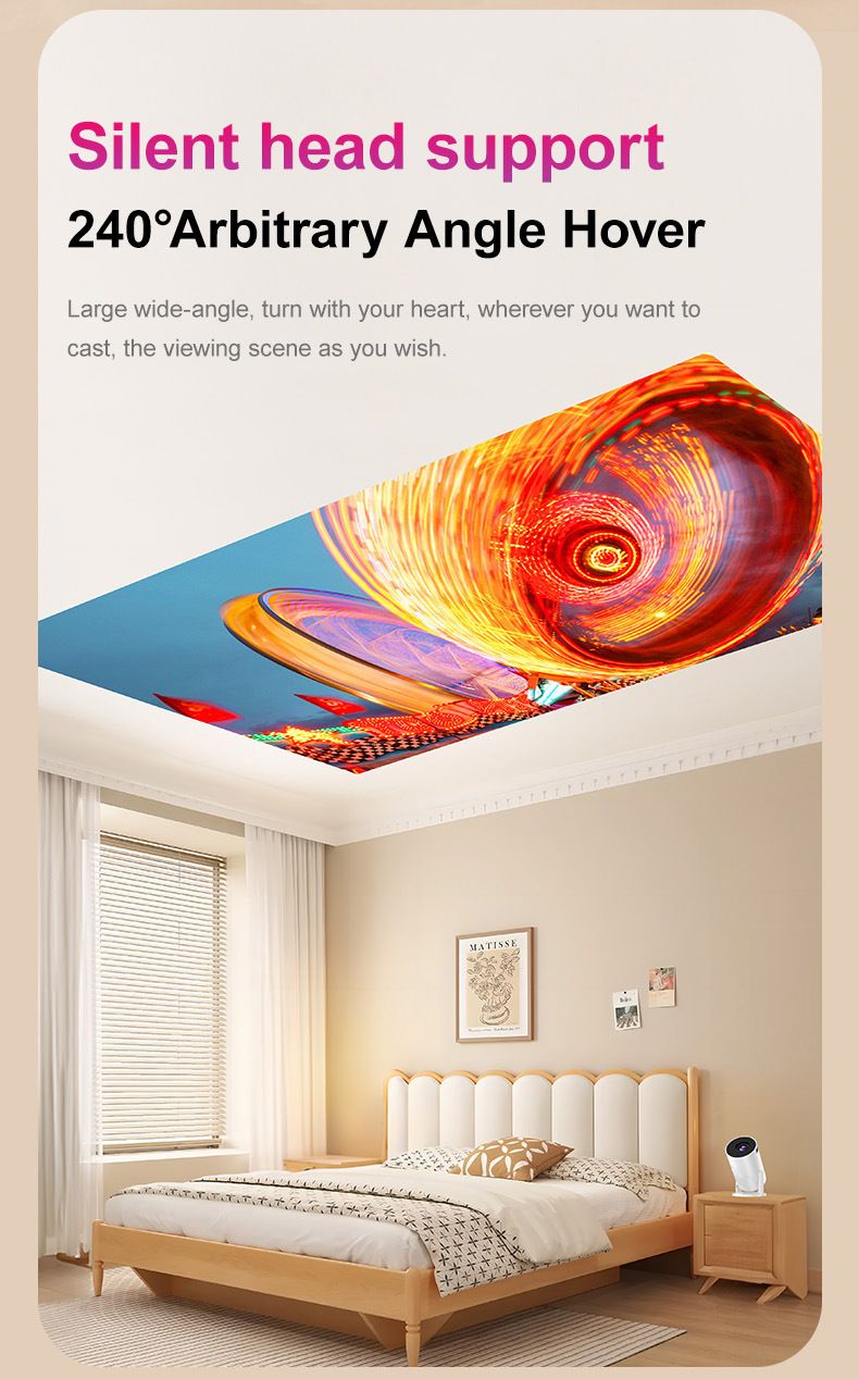 Y200 Portable Projector: 240 ° Rotation,wireless Screen Projection, 80-inch 1080P High Definition Display, Built-in Speaker, Accompanying Home Theater_voghion.com