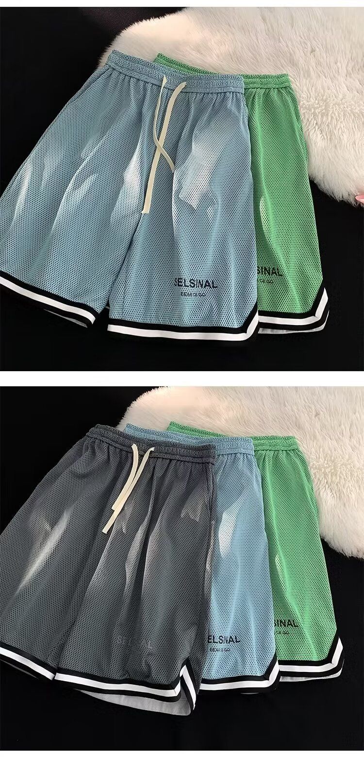 Herrenbekleidung Sommer-Basketball-Shorts aus Eisseide für Herren, atmungsaktive Mesh-Sporthose, große Freizeitshorts_voghion.com