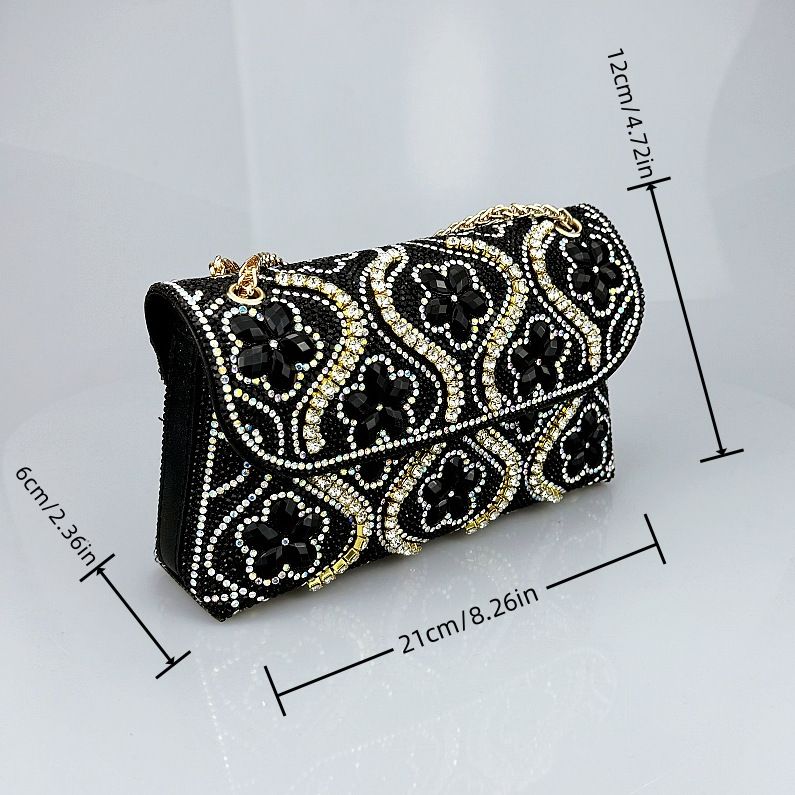Borse da sera con fiori, tracolla a catena, borsa a tracolla quadrata, pochette con cristalli e strass_voghion.com
