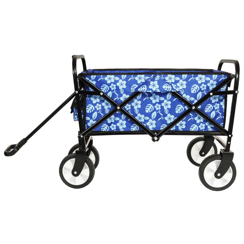 Minimeetall Colorful Collapsible Foldable Wagon Cart With Strapping System, Beach Wagon ,Utility Wagon Grocery Cart Camping Shopping Sports Gardeing Fishing Supports 225lbs,blue Flower_voghion.com