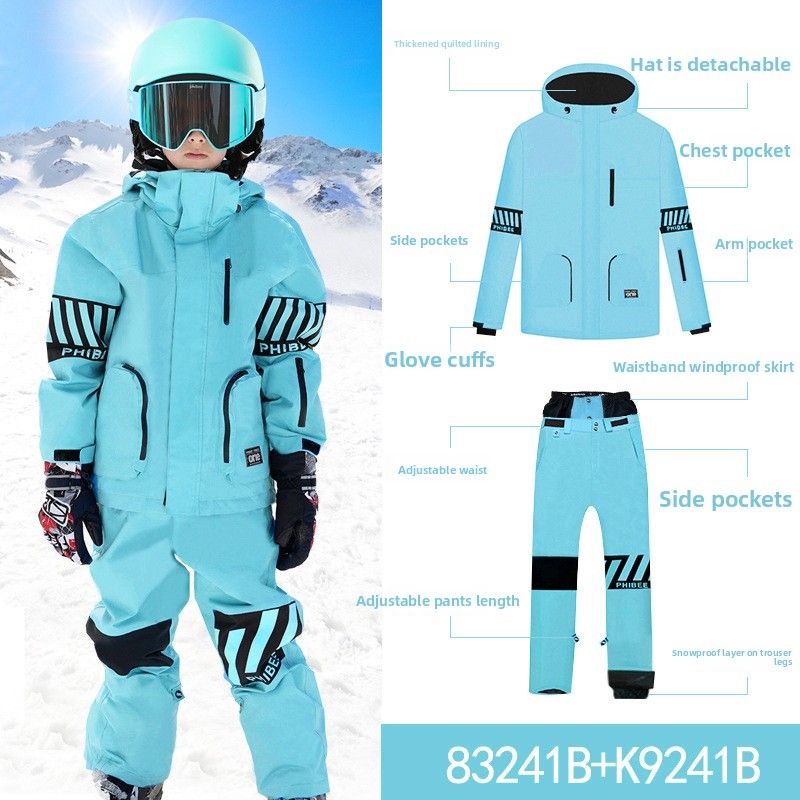 Phibee Elephant Children's Ski Set Boys Girls Workwear Windproof Waterproof Snow Suit For Single And Double Board_voghion.com