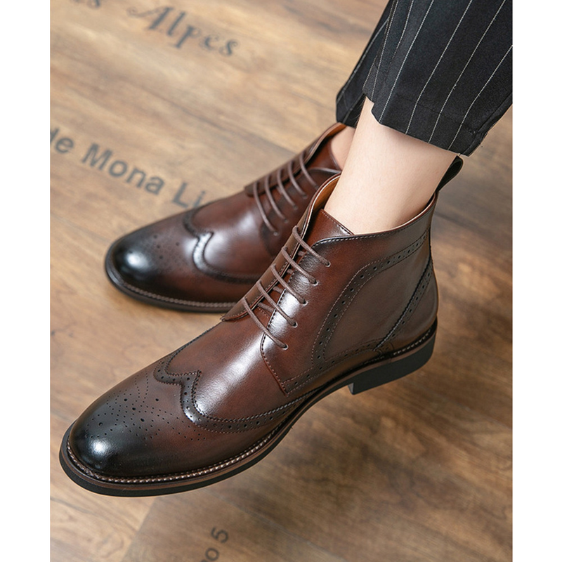Pánské boty Chukka Boty Šněrovací Módní Kotníkové boty Ležérní Oxfords Kožené boty se špičkou křídel Pohodlné_voghion.com