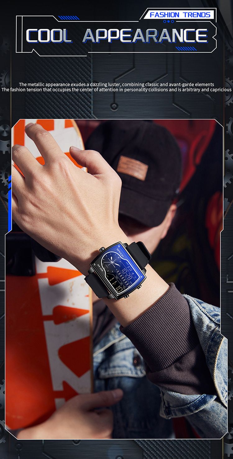 Montre carrée multifonction haut de gamme pour homme avec affichage lumineux, étanche à 30 m, double fuseau horaire et chronographe – Élégante pour le travail et les loisirs_voghion.com