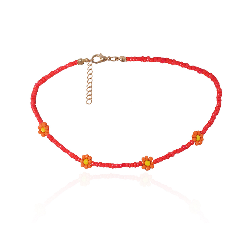 Collana da donna in stile bohémien con fiori a margherita colorata, semplice collana con clavicola con perline retrò femminile_voghion.com