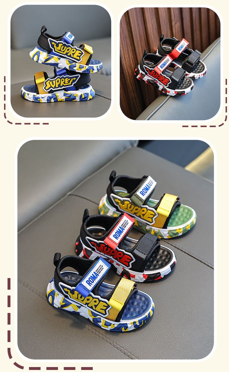 Boys' 2023 New Summer Korean Edition Students Anti slip Soft Sole Big, Medium, and Small Children's Beach Sandals_voghion.com