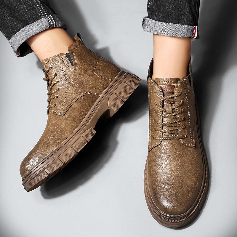 High-Top-Retro-Martin-Stiefel mit dicker Sohle, wasserdichte kurze Stiefel, Outdoor-Werkzeugstiefel, erhöhte Herrenschuhe_voghion.com