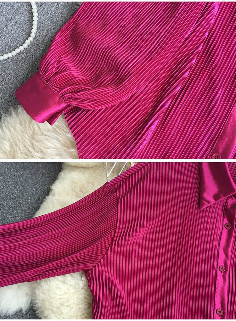 Damen Moud propper Faarf Hemd Zwee-Stéck Set vun Héichtaille Vertikal Vertikal Breetbeenhosen_voghion.com