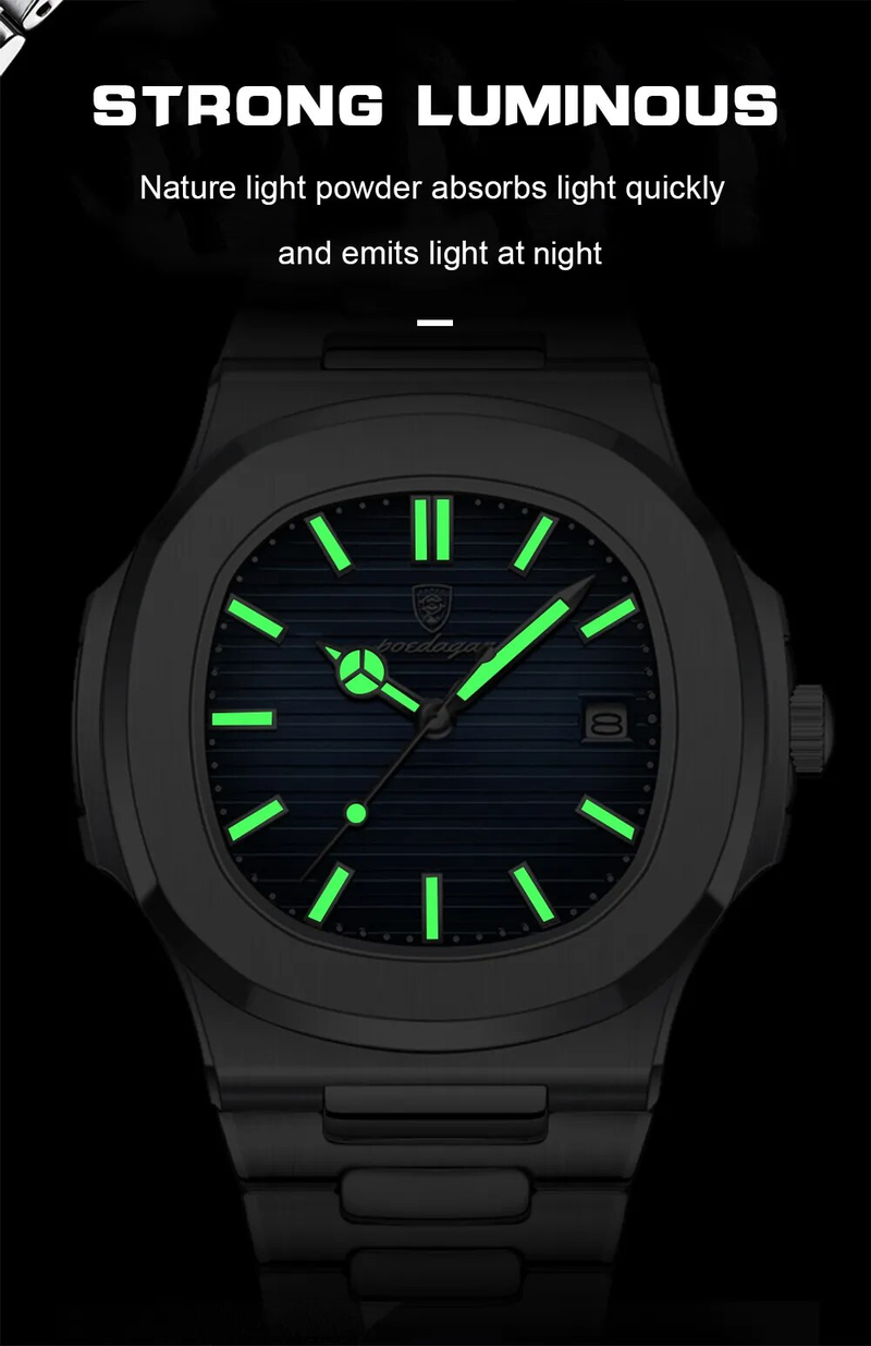 Montre à quartz pour homme, montre décontractée, cadran carré, acier inoxydable, calendrier, lumineuse, étanche, montre pour homme, horloge pour homme avec boîte_voghion.com