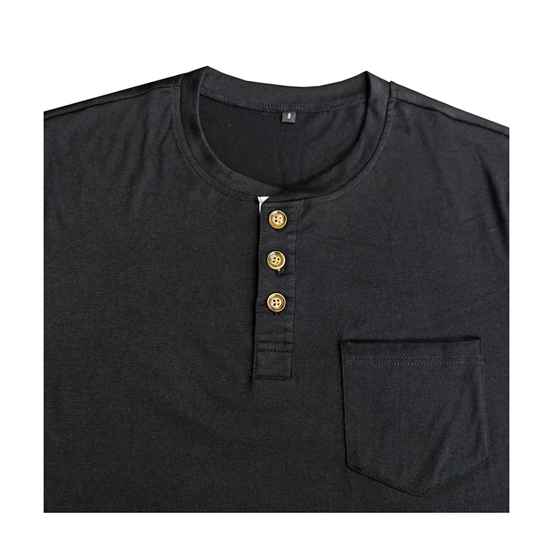 Henley-T-Shirts für Herren mit Knopfleiste, langen Ärmeln und Tasche, entspannte Passform, 100 % schwere Baumwolle_voghion.com