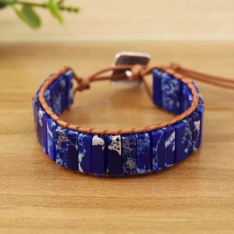 Bohemian Beaded Bracelet For Men And Women, Handmade Leather Wrap Bracelet With Gemstone Beads, Adjustable Unisex Wristband For Everyday Wear_voghion.com
