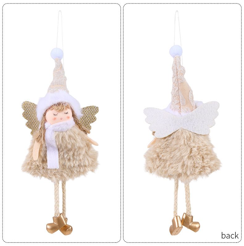 Pom Pom Hat Angel Girl Ornament - Christmas Tree Hanging Decorations, Set Of 4 (Beige, Gray, White, Pink), European Style Holiday Decor"_voghion.com