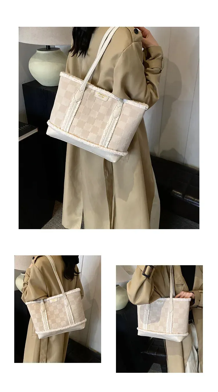 Sac à main en daim mat pour femme, grande capacité, en peluche, automne et hiver, fourre-tout en laine d'agneau_voghion.com