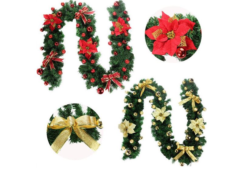Ghirlanda di bacche natalizie da 180 cm/270 cm con glitter dorati e luci a LED - Decorazione natalizia resistente in rosso/oro per casa, feste, albero, camino_voghion.com