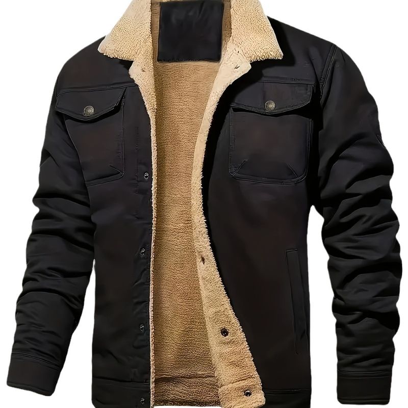 Giacca da lavoro oversize da uomo, foderata in pile di poliestere, a maniche corte, stile britannico giovanile, autunno inverno 2024_voghion.com