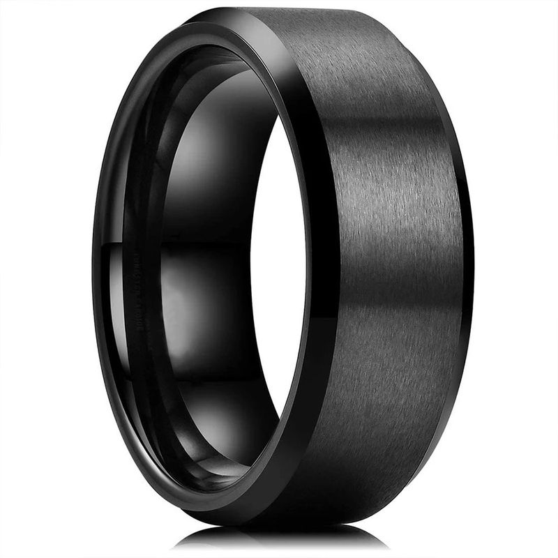 Moda 8mm Nero Spazzolato Titanio Acciaio Inossidabile Anelli per Donne Blu Colore Bordo Uomini Anello Nozze Festa Gioielli Regali_voghion.com