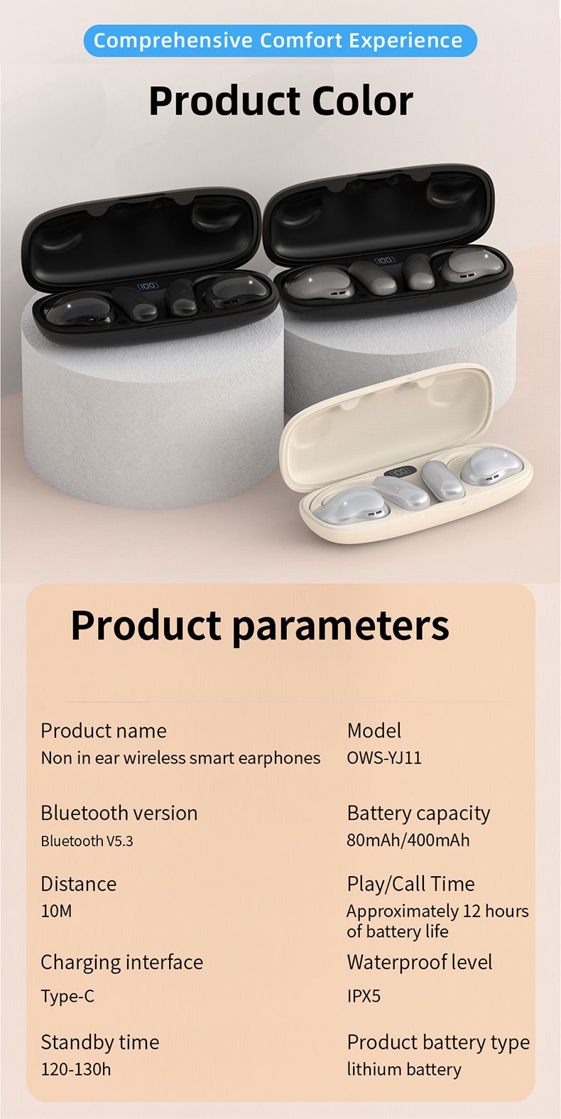 YJ11 Căști Bluetooth Tip cârlig pentru ureche Non-in-ear OW Căști cu sunet extern Căști stereo sport cu două urechi și compartiment_voghion.com