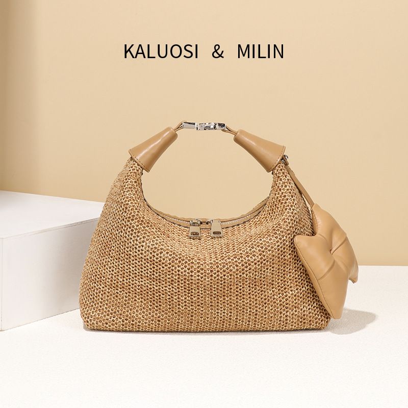 Summer New Straw Woven Women's Versatile Dumpling Casual Beach Vacation Stylish Raffia Handbag Lunch Box Bag_voghion.com