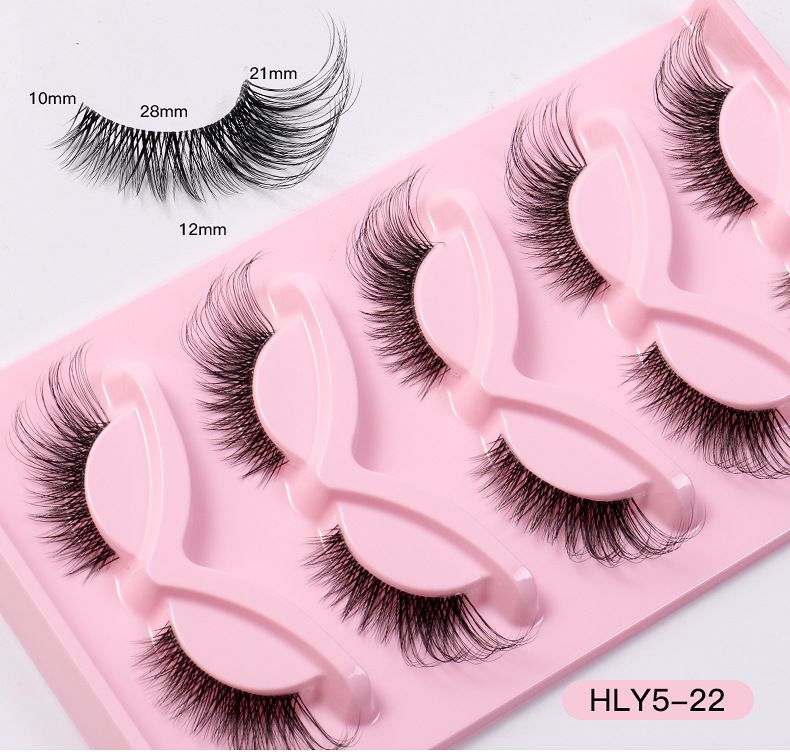 5 Pairs Fox Eye False Eyelashes - Clear Stalk, Realistic Cat Eye Style, Natural, Dense & Curled_voghion.com