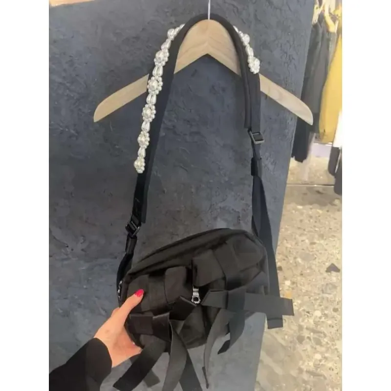 Designer 2025 Canvas Sweet Lovely Minority Literary Crossbody Bags Bow Patchwork Pearl Shoulder All-Match Exquisite_voghion.com