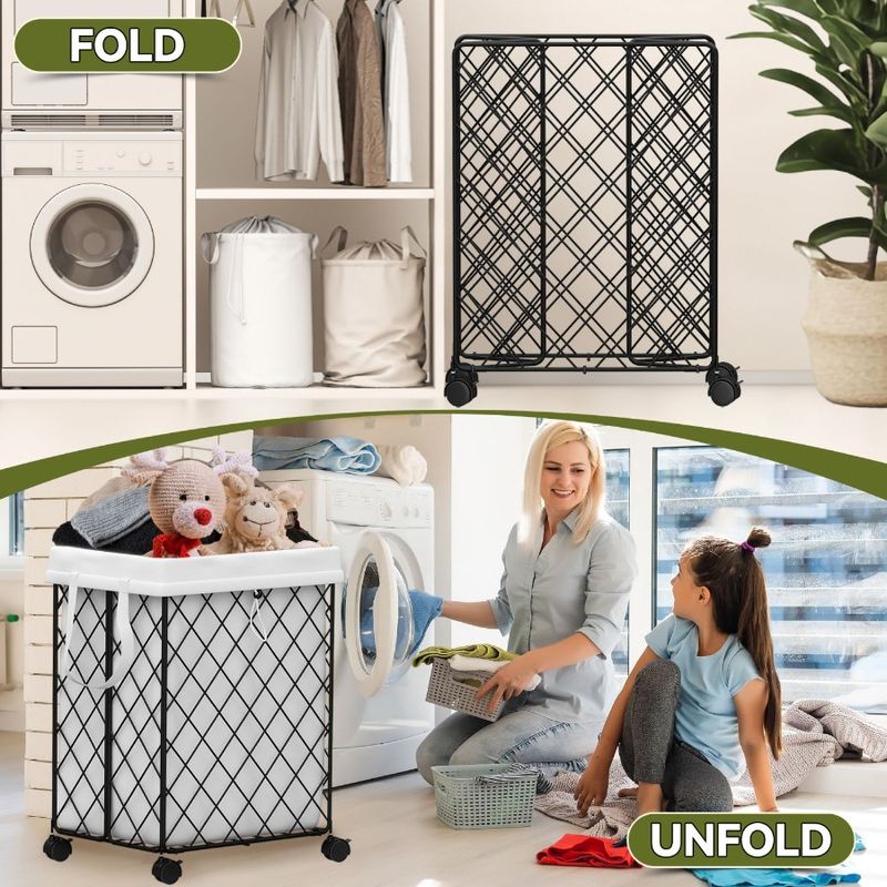 Metallo con telaio La lavabile e camere da letto per cesto ruote cesto lavanderia bagni rivestimento staccabile rotolamento adatto lavanderia_voghion.com