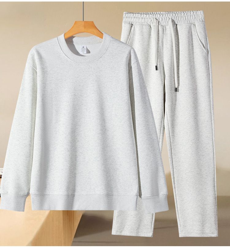 Men's Cotton Sweatshirt & Sweatpants Set – Casual Round Neck Two-Piece Outfit (Grey/Black/Blue, M-5XL)_voghion.com