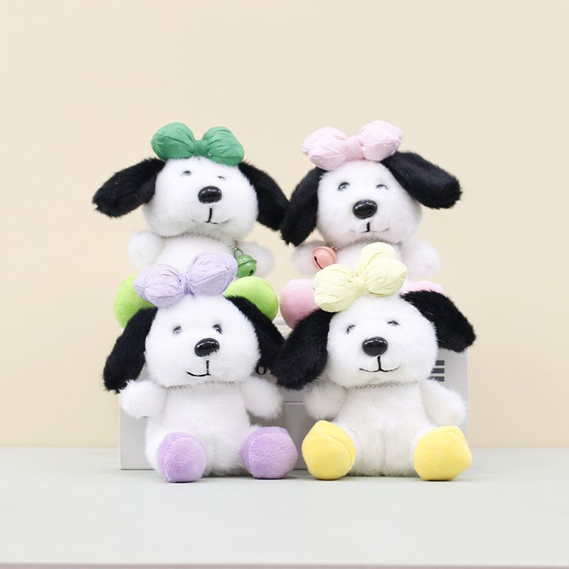 Plush Adorable Keychain Dog With Bowknot Soft Toy Doll Bag Charm In Pink Yellow Green And Purple_voghion.com