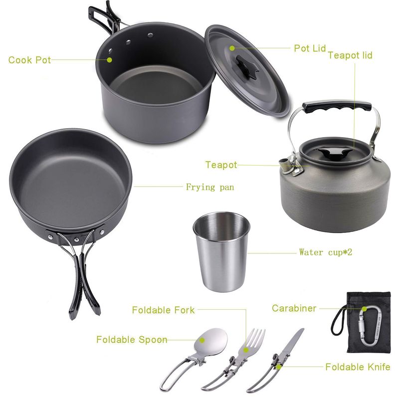 Outdoor Products Outdoor Cookware 2-3 People Camping Pot Set Folding Set Pot Teapot Combination_voghion.com