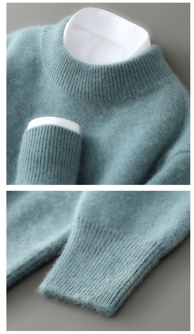 Herrenbekleidung Herrenpullover aus 100 % Wolle, weicher und atmungsaktiver Strickpullover, Rundhals- und Stehkragenoptionen, warme Freizeitkleidung für den Winter, klassische Volltonfarben_voghion.com
