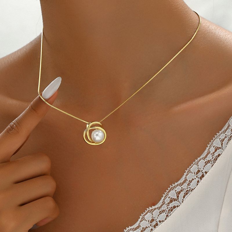 version of Korean style fresh and sweet small fragrance women's necklace niche string pearl cross ring design collarbone_voghion.com