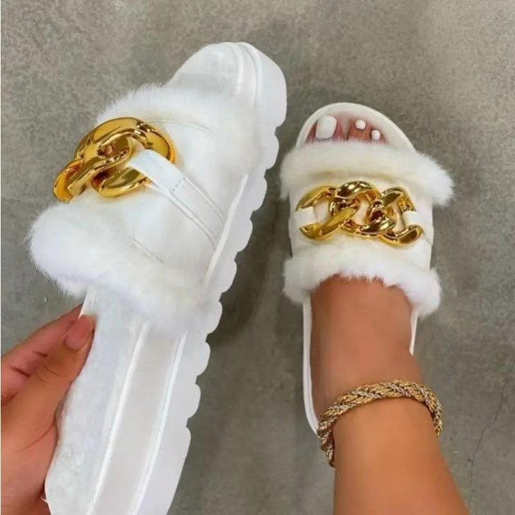 Women's furry slippers chain metal sandals women's casual outer slippers manufacturer wholesale_voghion.com