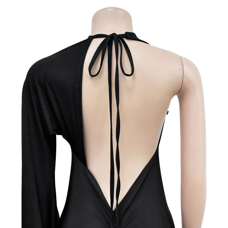 Abito da donna con gonna lunga senza schienale in tinta unita con maniche a spalla singola_voghion.com