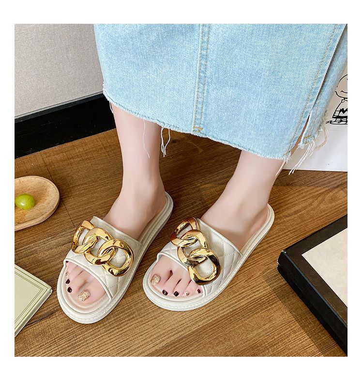 Pantuflas de suela gruesa para exteriores, estilo Xiaoxiang de celebridades de internet, suela suave, ideales para interiores y exteriores, ideales para la playa._voghion.com