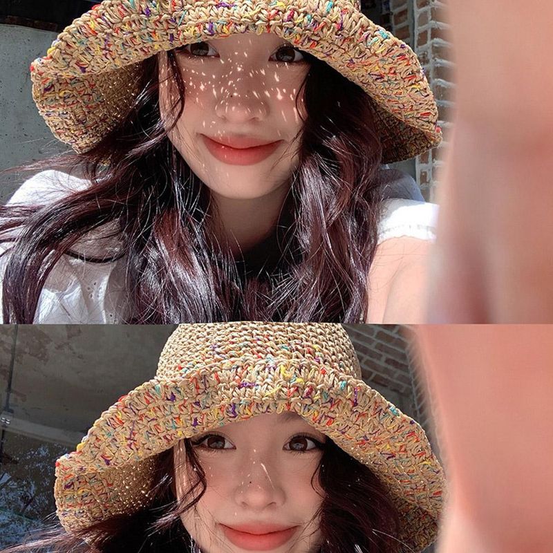 Hot Sale Summer Straw Sun Hats for Women Showing Face Small Bucket Hat Large Brim Sunshade and Sunscreen Seaside Beach Cap Y4A5_voghion.com