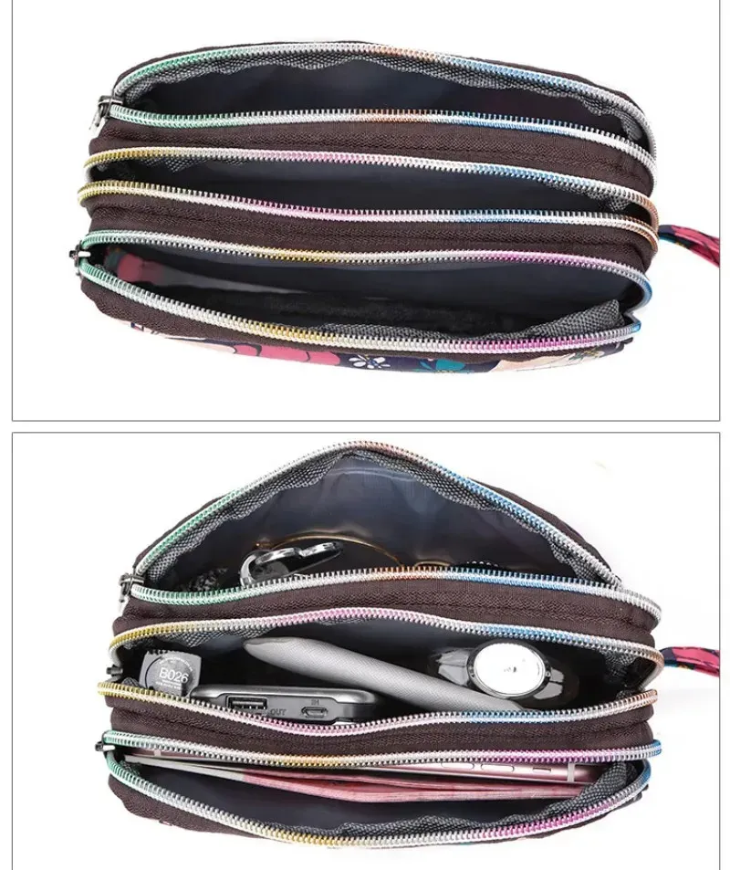 Fashion Flower Print Wallet For Women Three Layer High-capacity Mobile Phone Portable Handheld Mini Key Clutch Bag_voghion.com