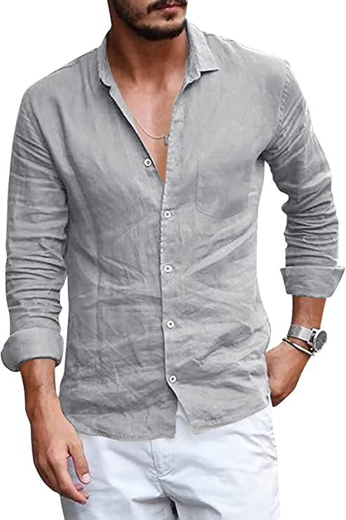 Herren Button-Down Retro Casual Langarm Weitwinkel Revers dünnes einfarbiges Hemd Herren einfaches Hemd_voghion.com