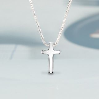 Collana con ciondolo a forma di croce liscia, semplice ed elegante, in stile coreano, per donne, con catena a clavicola e ciondolo a forma di pace._voghion.com