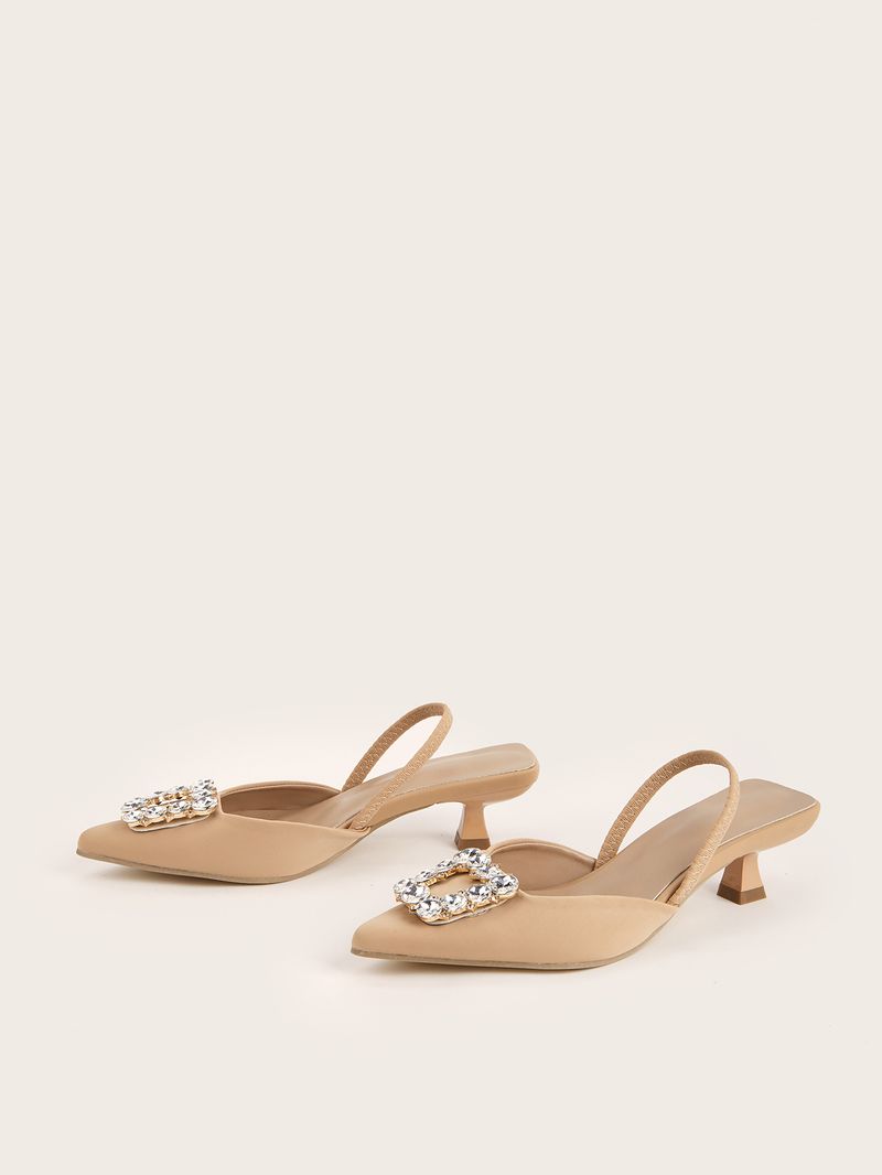 Naisten kengät, teräväkärkiset strassilla koristellut metallisoljet, tyylikkäät stiletto-korkokengät, etu- ja takakannen tyhjät sandaalit_voghion.com