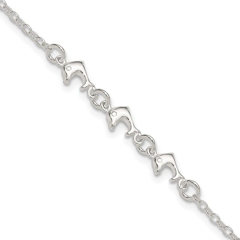 Sterling Silver 3 Dolphins Anklet_voghion.com
