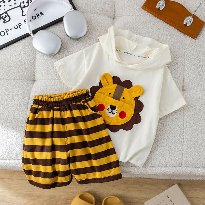 Five Small Seven Abbigliamento per bambini 2024 Nuova collezione estiva 0-5 Ragazzi Felpa con cappuccio in 3D con cartoni animati Sottile Manica corta Elegante_voghion.com